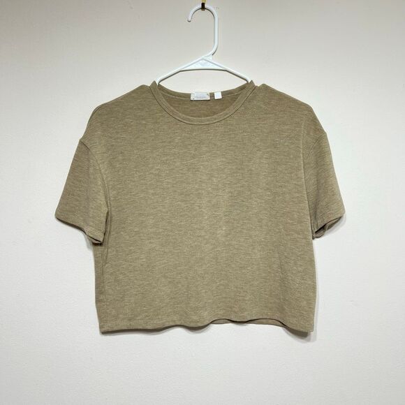 Aritzia Wilfred Free Brown Knit Boxy Fit Short Sleeve Crop Top 2XS - Picture 1 of 6